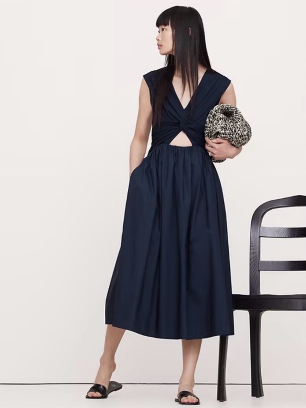 Banana Republic Navy Mixed-Media Cut Out Midi‎ Dress